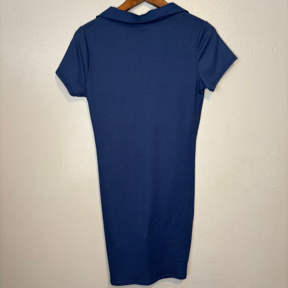 Livi by Olivia Rae Blue Short Sleeve Collared Ruched Midi Dress Womens NWT Large - Picture 5 of 6